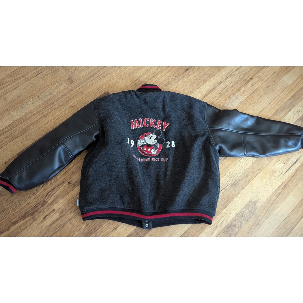 Disney Store Exclusive Mickey Mouse Varsity Jacket XXL Grey Wool Black Sleeves